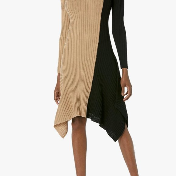 Lane Bryant Mock Neck Tan Colorblock Midi Sweater Dress Plus Size 18/20 NWOT - Picture 3 of 9